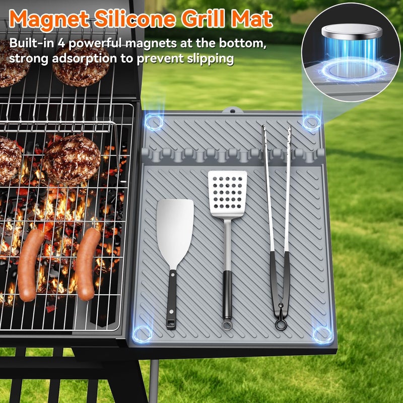 Protebox Silicone Griddle Mat for Blackstone - Magnetic Silicone Grill Tools Mat for Blackstone Accessories, Side Shelf Spatula Utensil Mats with Drip Pad for Outdoor BBQ Grill Kitchen Countertop (Gray 1-Pack) - Image 3